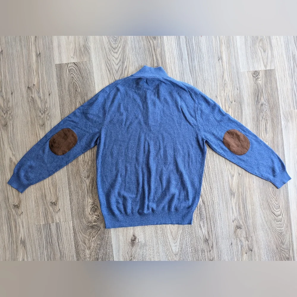 Jos. A. Bank Blue‎ Half Zip Pull Over Sweater Elbow Patches XL Like New